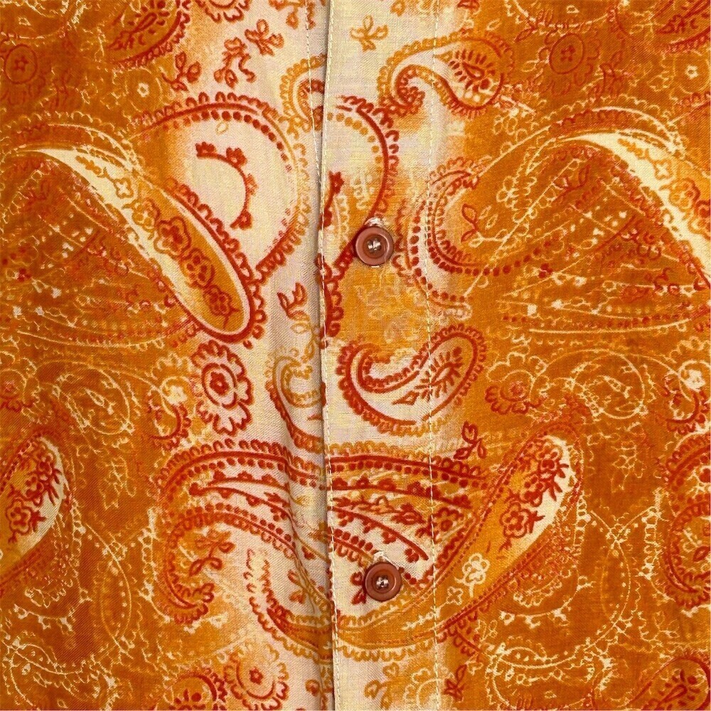 Syllables Men's Camp Shirt XL Orange & Cream Paisley Short Sleeve Button - Picture 9 of 12